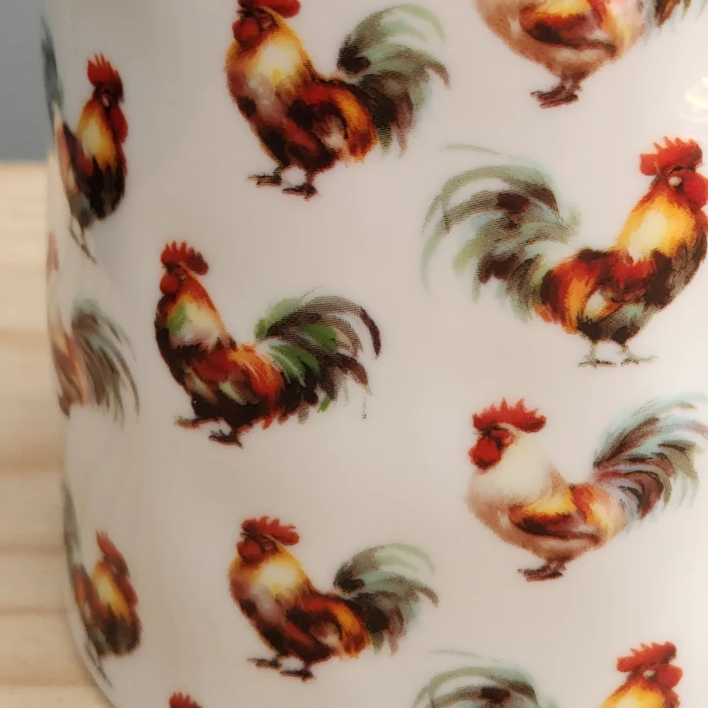 Rooster Patterned Ceramic Mug with Red Handle NWT Cottagecore, Farm, Homestead - Picture 8 of 15